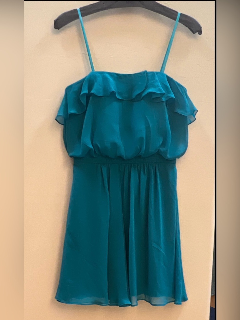 Cache Teal Ruffle off shoulder, strap Dress , lined 4